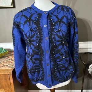 Vintage Kitty Hawk by Vivian Wang Royal Blue and black vintage cardigan